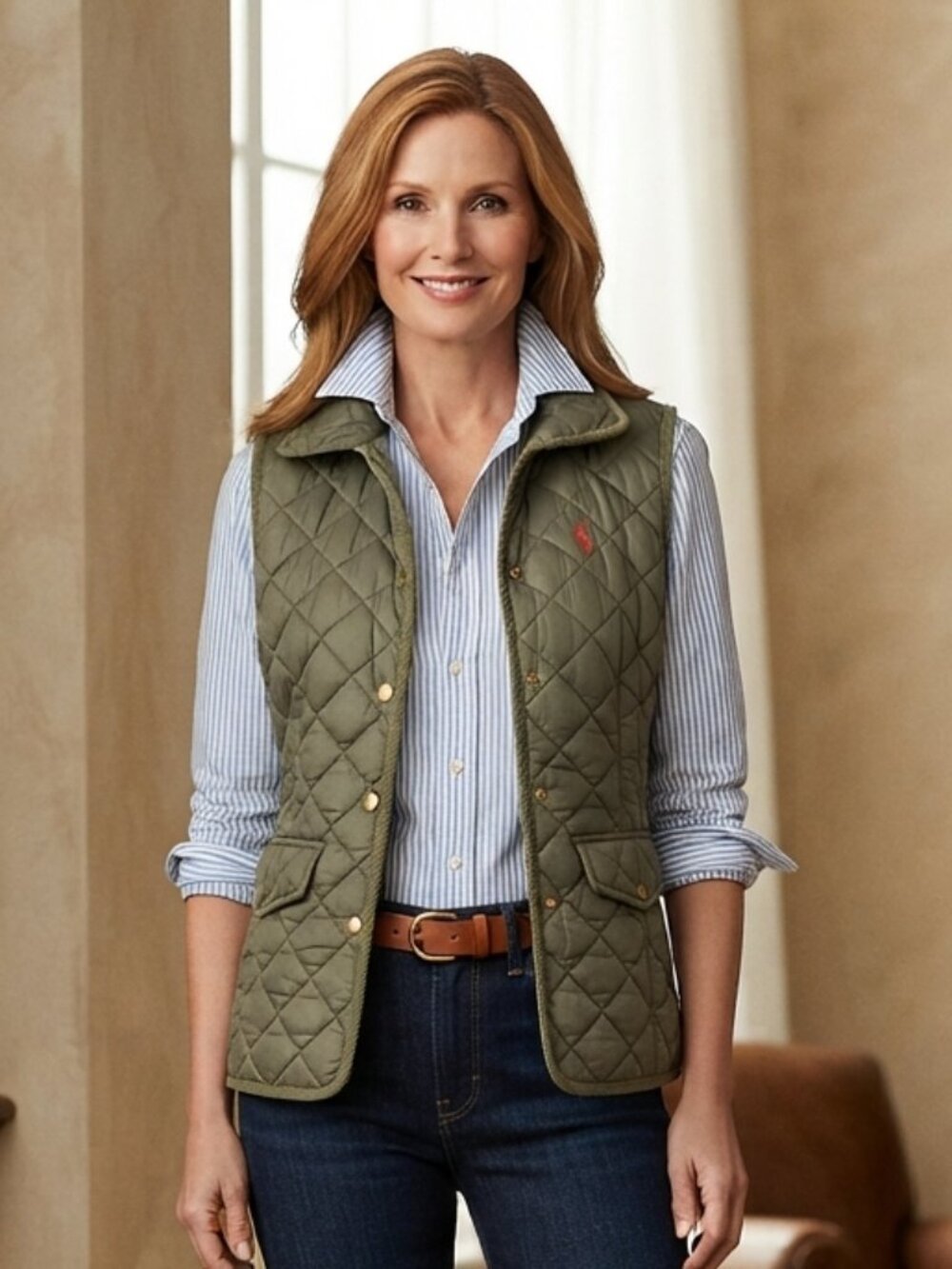POLO Ralph Lauren Corduroy Trim Quilted Vest Size L NWT